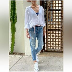 Moussy Vintage Jeans Aberdeen Tapered Blue Jean Distressed Button Fly Rigid 26